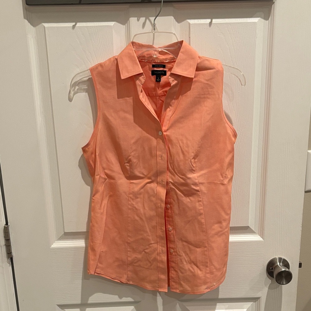 Talbots Coral Sleeveless Button-Down Shirt
